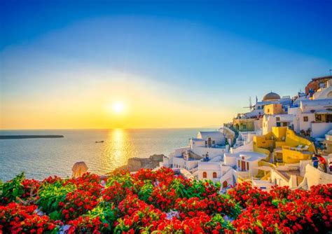 Lais Puzzle Sonnenuntergang In Der Stadt Oia Santorin Griechenland