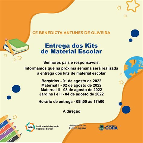 INSB Informativo Comunicado Entrega Dos Kits De Material Escolar 36