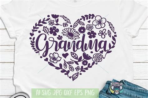 Grandma floral heart svg, Wildflower clipart