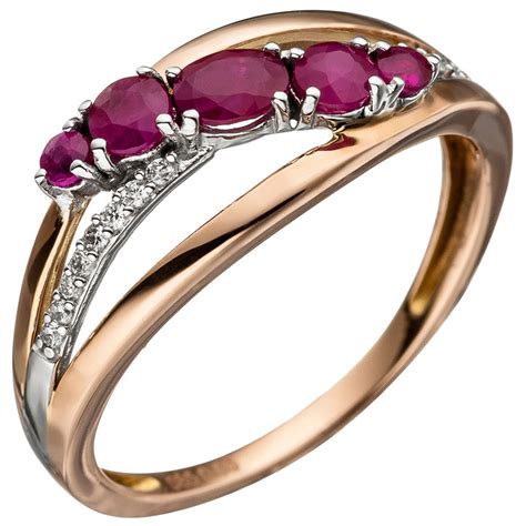 Sigo Damen Ring Gold Rotgold Rubine Rot Diamanten Brillanten