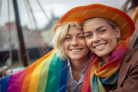 Premium Ai Image Happy Lesbian Couple In A Boat In Amsterdam With