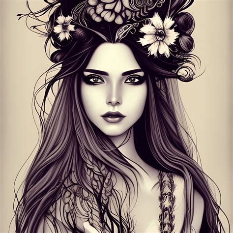 Haitian Wild Bohemian Witch Line Art Graphic Creative Fabrica