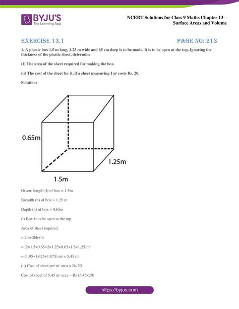 NCERT Solutions For Class 9 Maths Chapter 13 Surface Areas And Volumes