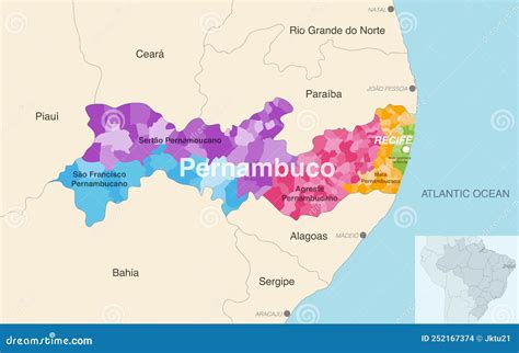 Brazil State Pernambuco Administrative Map Showing Municipalities