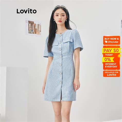 Lovito Plain Button Front Tweed Elegant Dress L52AD091 Shopee Philippines