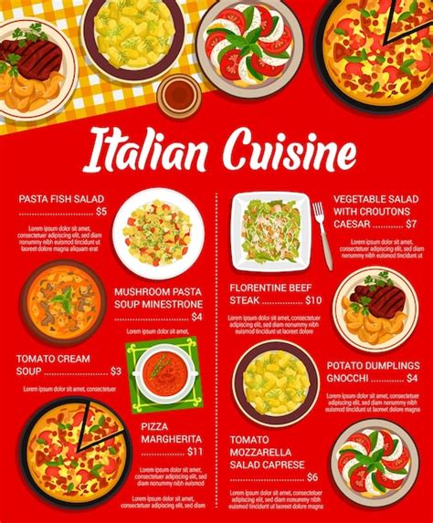 Plantilla De Men De Comidas De Restaurante De Cocina Italiana Vector