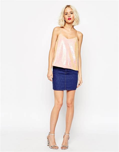 Asos Iridescent Sequin Cami Top In Pink Lyst