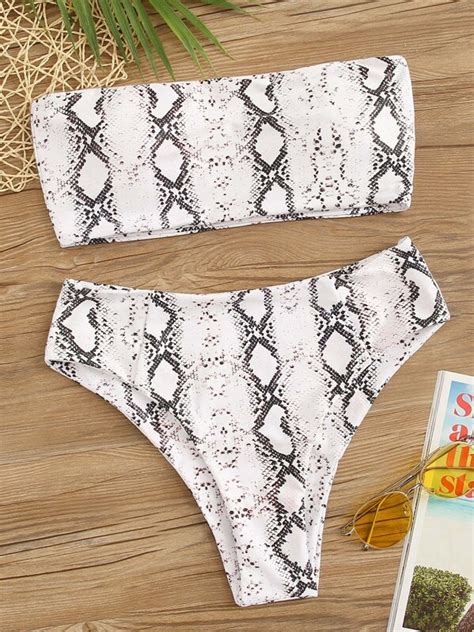 Snakeskin Bandeau High Waisted Bikini Set Summer Beach Shein Usa