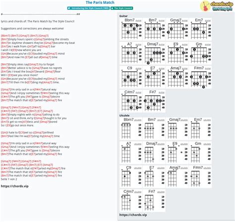 Hợp âm: The Paris Match - cảm âm, tab guitar, ukulele - lời bài hát ...