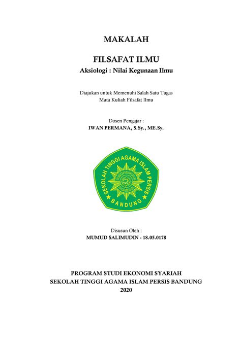 Makalah Filsafat Ilmu Aksiologi Mumud MAKALAH FILSAFAT ILMU Aksiologi