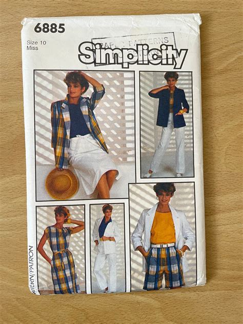 Simplicity 6885 Vintage 80s Jacket Top Shorts And Wrap Skirt Sewing Pattern Etsy Australia