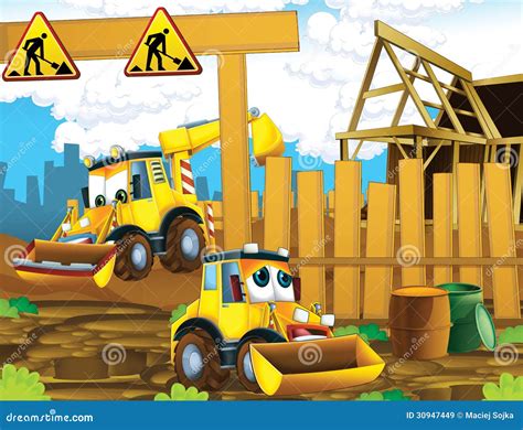 Cartoon Vehicle Bulldozer Digger Vector Illustration Cartoondealer