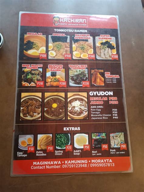 Carta Del Restaurante Hachiran Ramen Ciudad Quezon 1101 Maginhawa