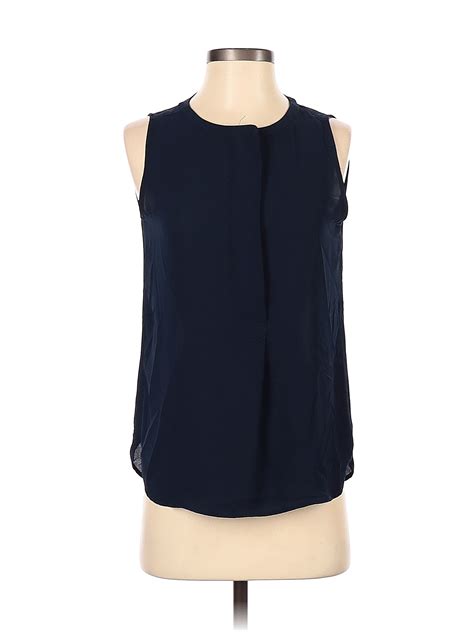 Ann Taylor Loft Outlet 100 Polyester Solid Blue Sleeveless Blouse Size