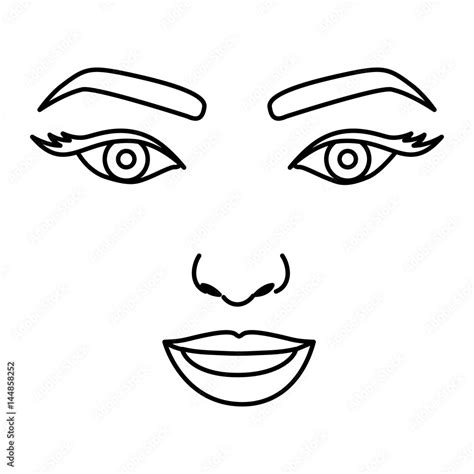 silhouette drawing of woman face with open eyes and smiling vector ...