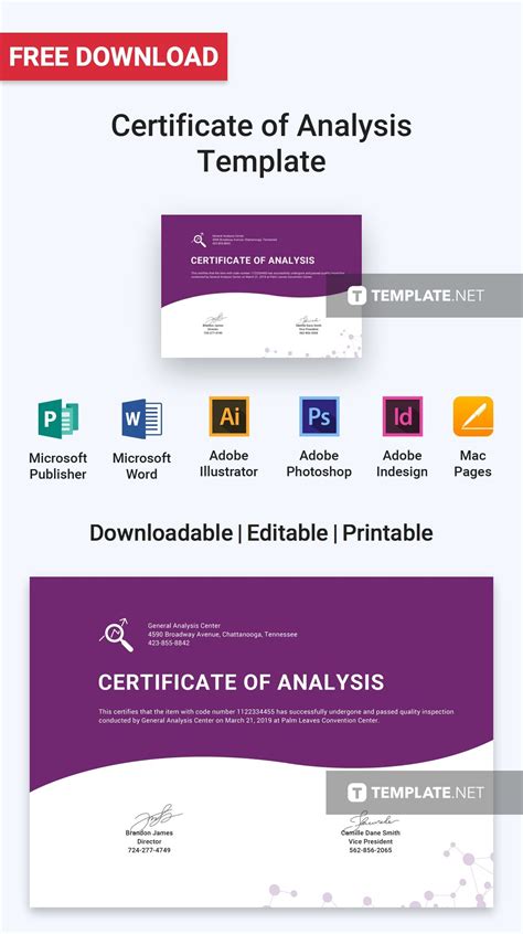 Editable Certificate Of Analysis Template Google Docs Illustrator