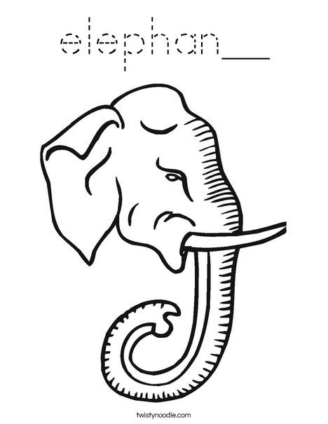 Elephan Coloring Page Tracing Twisty Noodle