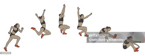 Different Stages Of Athlete Performing Sail Long Jump Stock