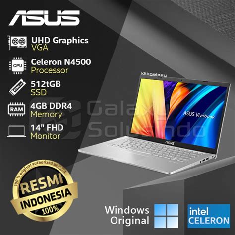 Promo Asus Vivobook 14 A1400KA FHD4510 Celeron N4500 512GB SSD 4GB RAM