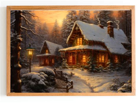 Christmas Cottage Print Winter Cottage Decor Set Of Four Art Cottage