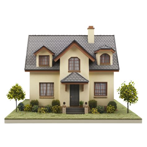 Cute Suburban House With Green Lawn And Trees Png