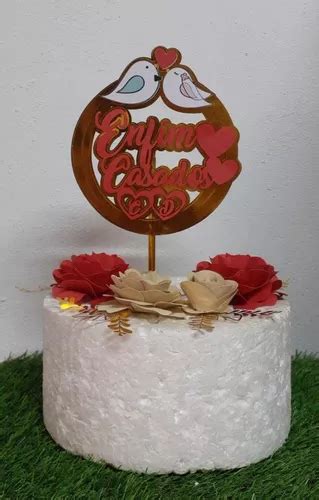 Topper Topo De Bolo Casamento Enfim Casados 3d Flores