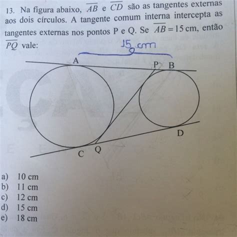 Na figura abaixo AB e CD são as tangentes externas aos dois círculos