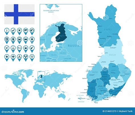 Mapa Administrativo Azul Detalhado Da Finlândia Pavilhão Nacional