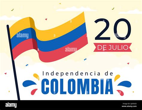 20 De Julio Independencia De Colombia Cartoon Illustration With Flags