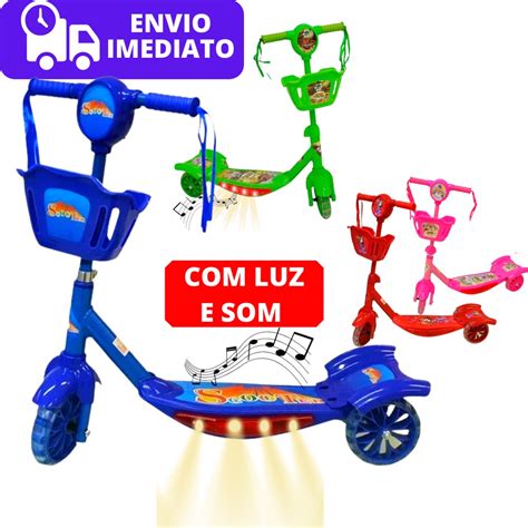 Patinete Infantil C Cesto Luz E Leds Rodas De Silicone Brinquedo