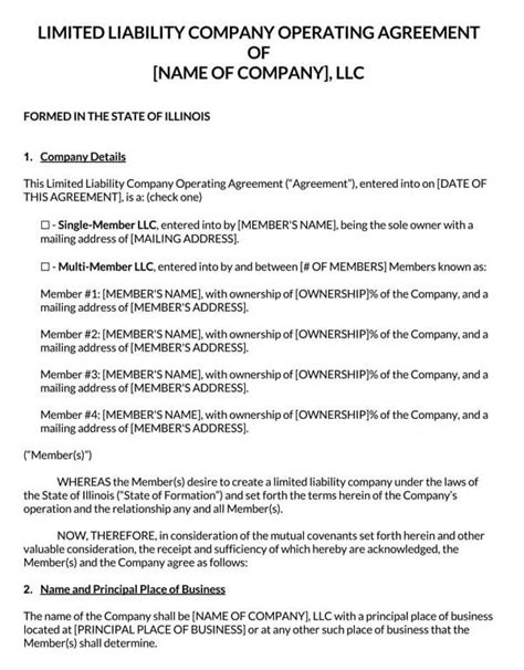 Free Illinois Llc Operating Agreement Templates Word Pdf