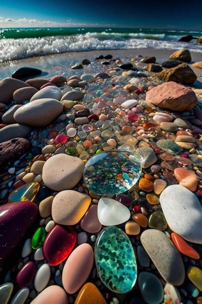 Premium Ai Image A Beach With Many Colorful Pebbles And Glass Pebbles