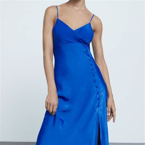 Zara Dresses Zara Satin Effect Camisole Blue Dress Poshmark