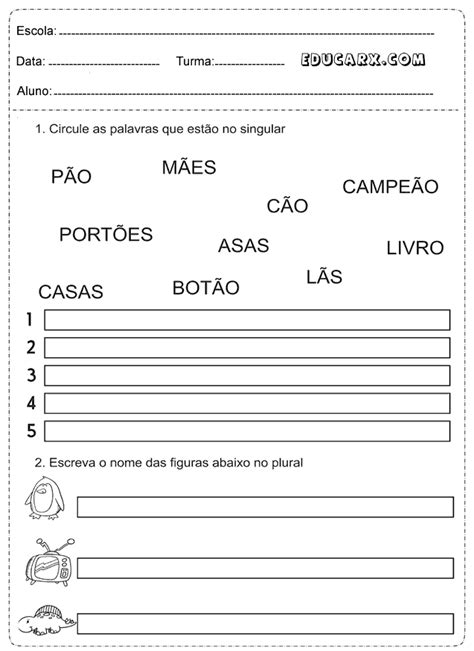 Atividades De Singular E Plural Ano Atividades De Singular E Plural