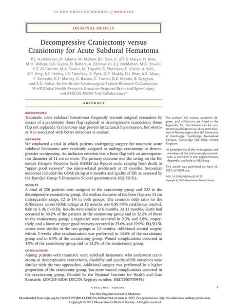 Craniectom A Descompresiva Versus Craneotom A Para El Hematoma Subdural