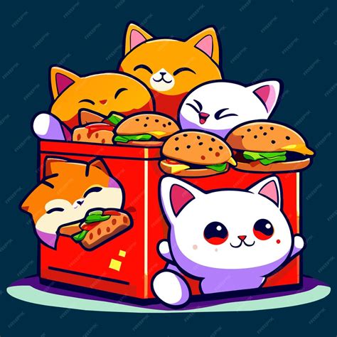 Premium Vector Fast Food Cat A Box Of Cute Nuggets That Are Shap