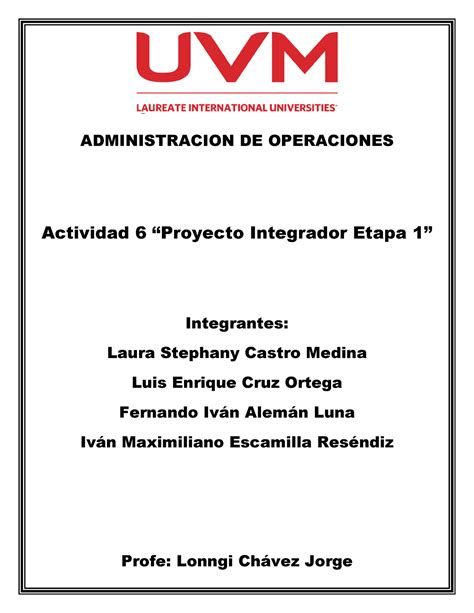 Proyecto Integrador Etapa 1 Administracion De Operaciones Administracion De Operaciones