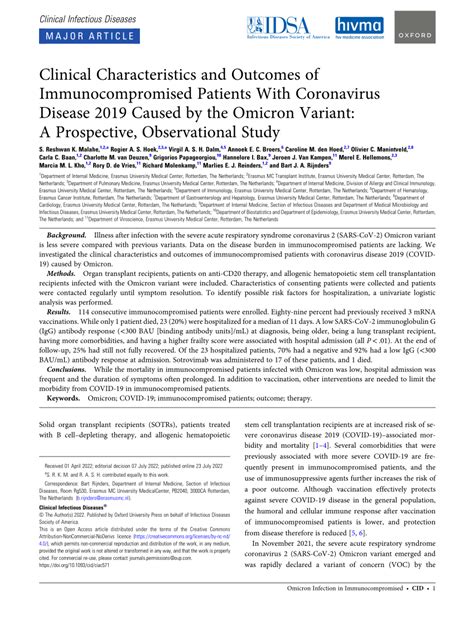 Pdf Clinical Characteristics And Outcome Of Immunocompromised