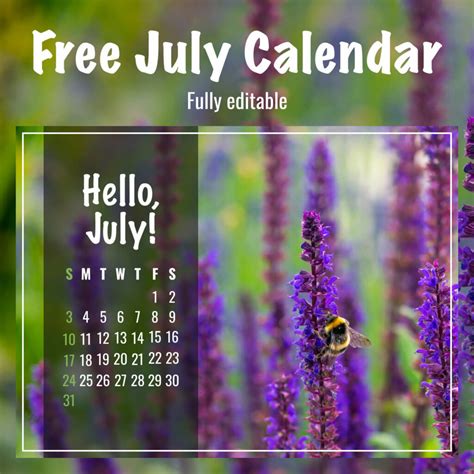 10 Free Editable July Calendars Masterbundles