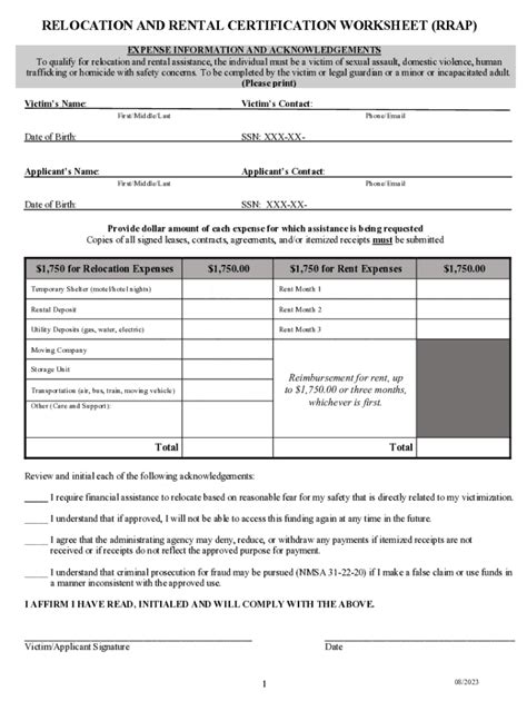 Fillable Online Relocation And Rental Certification Worksheet Rrap