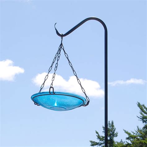 Crackle Glass Hanging Bird Bath 14" Teal