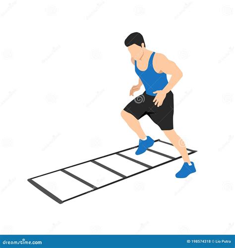 Man Making Drill Training On Agility Ladder Vector Illustration