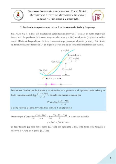 PDF 2 Derivada Tangente A Una Curva Los Teoremas De Rolle Y