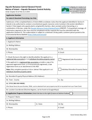 Fillable Online Aquatic Nuisance Control General Permit Notice Of