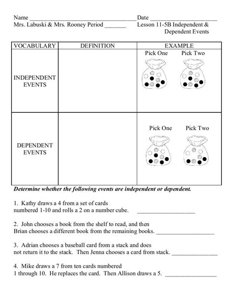 Independent And Dependent Events Worksheet