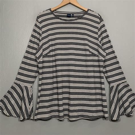 Kaari Blue Tops Kaari Blue Curvy Plus Size X Black White Striped