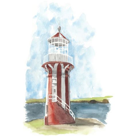 Longshore Tides Watercolor Lighthouse III By Naomi Mccavitt Wrapped