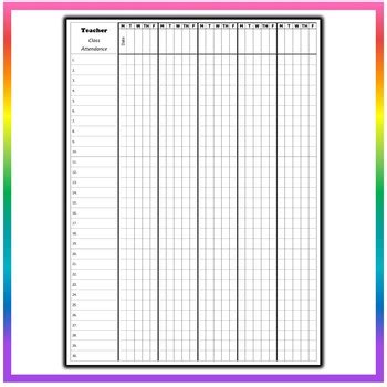 Black And White Class Roster Attendance Sheet Chart Editable Tpt