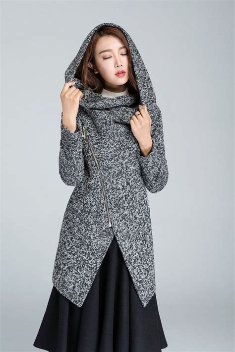 Hooded Wool Coat Asymmetrical Coat Winter Coat Women Wool Etsy