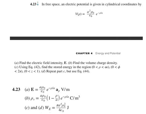 Solved 4 23 In Free Space An Electric Potential Is Given Chegg